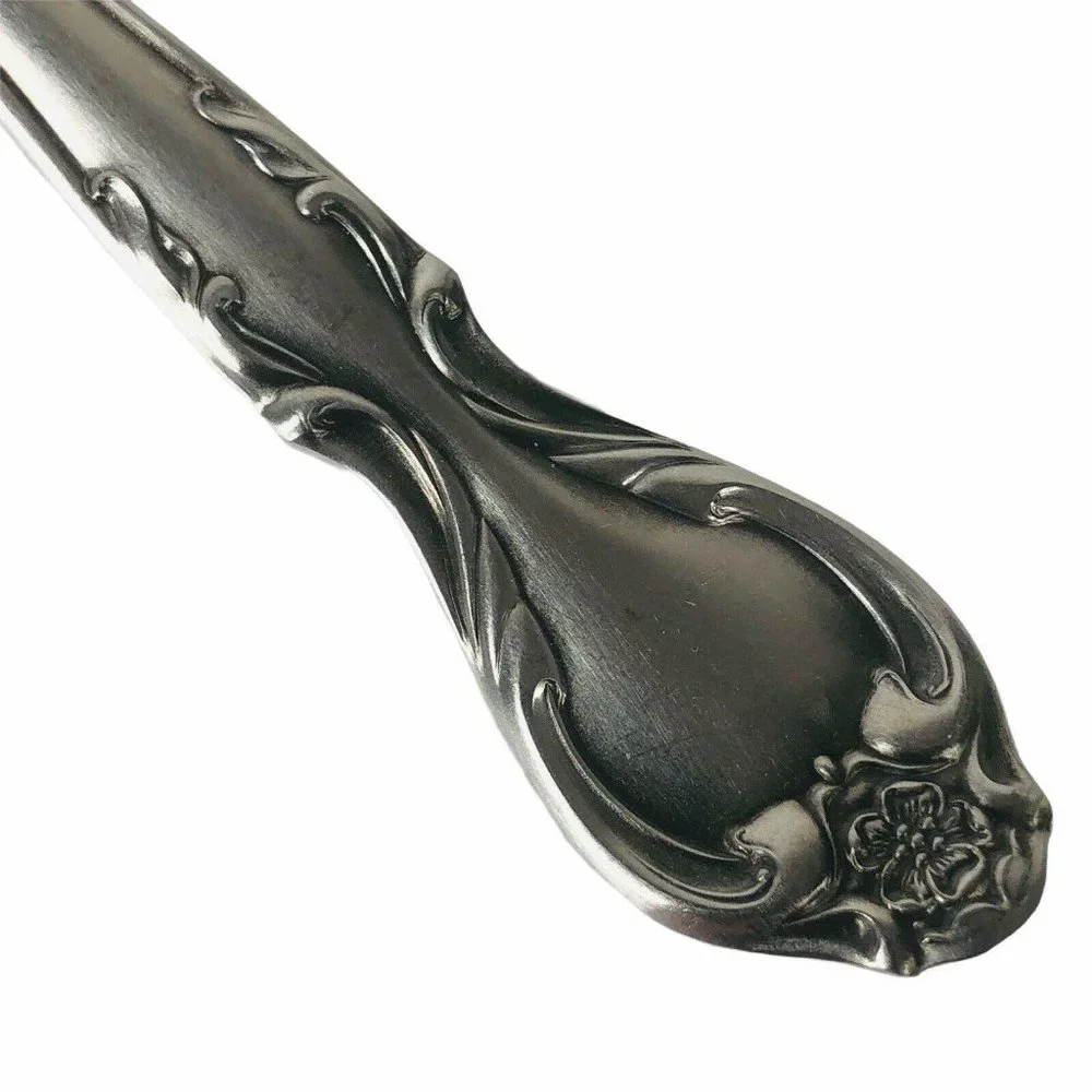 4 Lyon International Queens Fancy Soup Spoons Oval‎ Stainless Flatware Satin VTG